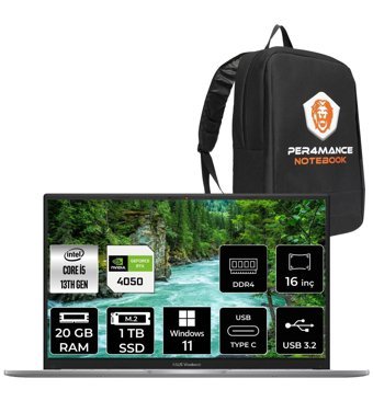 Asus Vivobook 16X N1166 Harici GeForce RTX 4050 Intel Core i5 13500H 20 GB Ram 1 TB SSD 16 inç WUXGA Windows 11 Home Oyuncu Laptop + PER4 Çanta