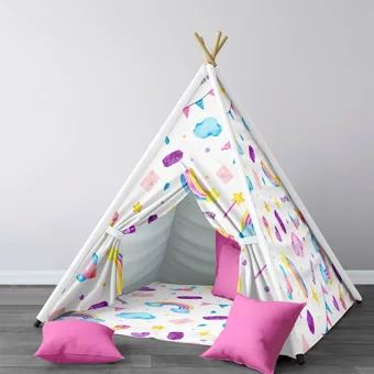 Tugu Home Baby 339 Üçgen Kızılderili Kız Desenli Oyun Çadırı Beyaz
