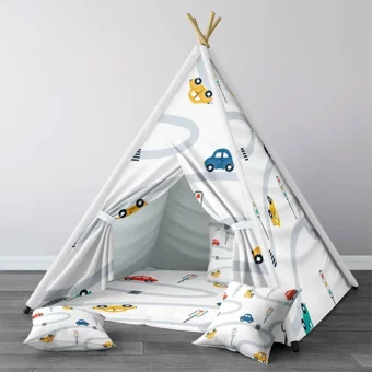 Tugu Home Baby 1330 3-9 Yaş Üçgen Kızılderili Erkek Arabalar Oyun Çadırı Beyaz