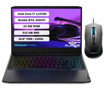 Lenovo Ideapad Gaming 3 15IHU6 82K101J9TX32 Harici GeForce RTX 3050 Tİ Intel Core i7 11370H 32 GB Ram 512 GB SSD 15.6 inç Full HD FreeDos Oyuncu Laptop