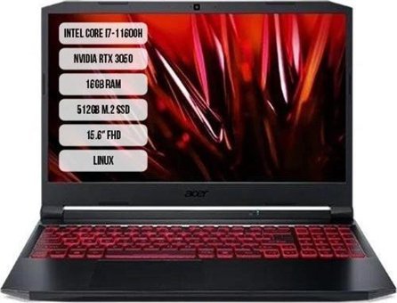 Acer Nitro 5 AN515-57 NH.QELEY.00A Harici GeForce RTX 3050 Intel Core i7 11600H 16 GB Ram 512 GB SSD 15.6 inç Full HD Linux Oyuncu Laptop