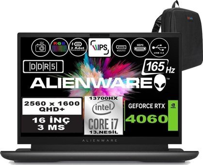 Dell Alienware M16 R1 AWM16I7X60WP05 Harici GeForce RTX 4060 Intel Core i7 13700HX 32 GB DDR5 Ram 512 GB SSD 16 inç QHD+ Windows 11 Pro Oyuncu Laptop