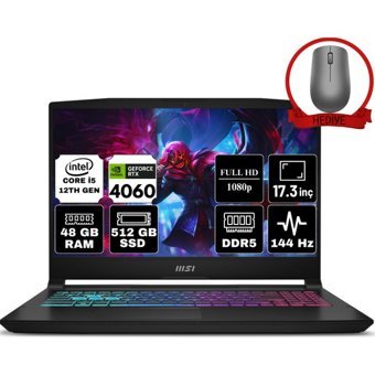 MSI Katana 17 B12VFK-1031XTR-A1 Dahili GeForce RTX 4060 Intel Core i5 12450H 48 GB DDR5 Ram 512 GB SSD 17.3 inç Full HD FreeDos Oyuncu Laptop + Anzar Mouse