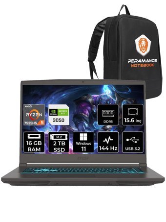 MSI Thin A15 B7UC-077XTR Harici GeForce RTX 3050 AMD Ryzen 5 7535HS 16 GB Ram 2 + 2 TB SSD 15.6 inç Full HD Windows 11 Pro Oyuncu Laptop + PER4 Çanta