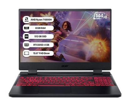 Acer Nitro 5 AN515-46 NH.QGXEY.002 Harici GeForce RTX 3050 AMD Ryzen 7 6800H 8 GB Ram 512 GB SSD 15.6 inç Full HD FreeDos Oyuncu Laptop
