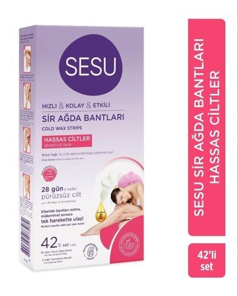 Sesu Hızlı & Kolay & Etkili Shea Yağı Hassas Ciltler 42 Adet Tüm Vücut Ağda Bandı
