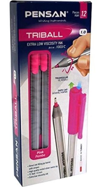 Pensan Triball Plastik Tek Renkli 1.0 mm Pembe 12'li Tükenmez Kalem