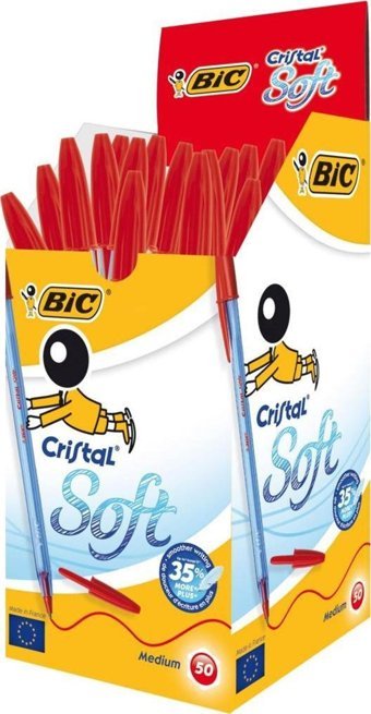 Bic Cristal Soft 918520 Plastik Tek Renkli 1.0 mm Kırmızı 50'li Tükenmez Kalem