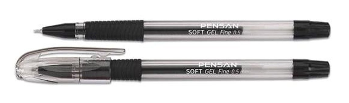 Pensan Soft Gel Fine Plastik Tek Renkli 0.5 mm Siyah 12'li Tükenmez Kalem