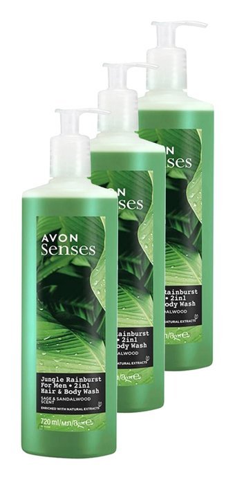 Avon Jungle Rainburst Adaçayı-Sandal Ağacı Nemlendirici Duş Jeli 3x720 ml