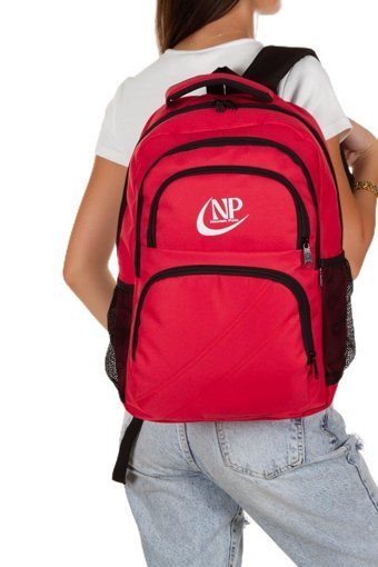 Newish Polo Su Geçirmez 4 Gözlü Kırmızı Lise Unisex Sırt Çantası
