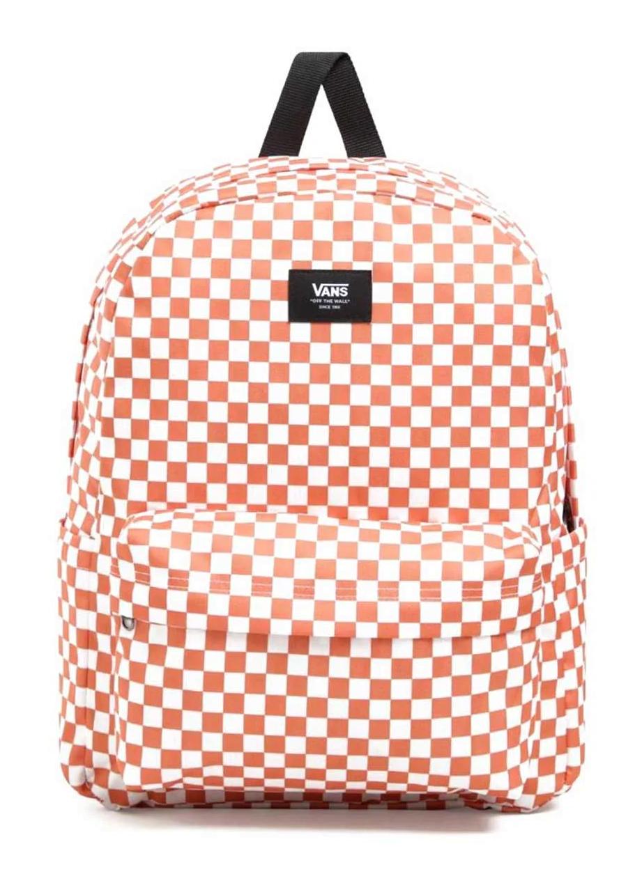 Vans Old Skool Check Mozaik Su Geçirmez 2 Gözlü Beyaz-Turuncu Lise Unisex Sırt Çantası