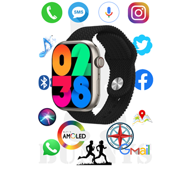 Rabbit Store Watch 9 Pro Android 45 mm Silikon Örgü Kordon Oval Unisex Akıllı Saat Siyah