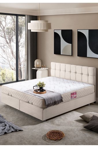 Setay Berlin 140 x 190 cm Ayrılabilen Başlıklı Çift Kişilik Sandıklı Baza Seti Krem