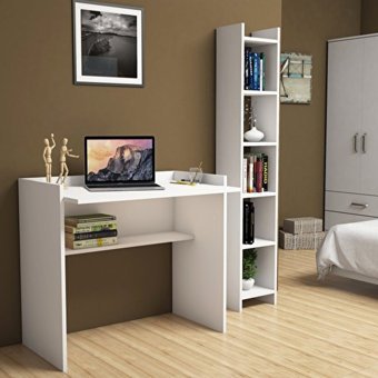 Bimossa Neslişah T1040 Kitaplıklı 80x58x113 cm Ahşap Gövdeli Mdf Ayaklı Beyaz Çalışma Masası