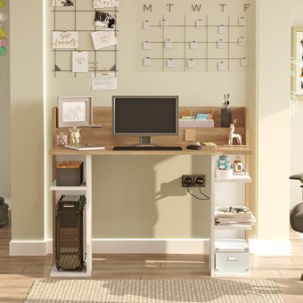 Robin Home Orion Kitaplıklı 98x58x123 cm Ahşap Gövdeli Mdf Ayaklı Beyaz-Kahverengi Çalışma Masası