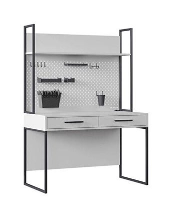 Almila Legend Moon Kitaplıklı 172x60x120 cm Ahşap Gövdeli Metal Ayaklı Beyaz Çalışma Masası