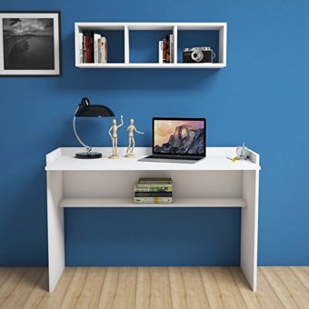 Bimossa Firuze Kitaplıklı 80x58x118 cm Ahşap Gövdeli Ahşap Ayaklı Beyaz Çalışma Masası