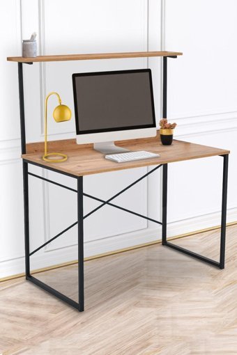 Weblonya 74x45x90 cm Ahşap Gövdeli Metal Ayaklı Kahverengi Çalışma Masası
