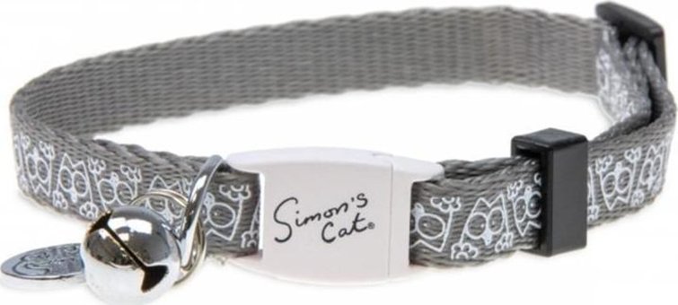 Karlie Kuş Desenli Simon's Cat 30cm x 10mm Zilli Düz Gri Ayarlanabilir Gezdirme Boyun Kedi Tasması