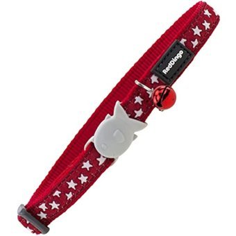 Red Dingo Beyaz Yildizli 12 mm Zilli Kırmızı Ayarlanabilir Gezdirme Boyun Kedi Tasması