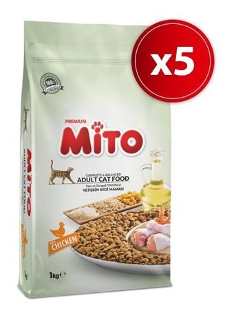 Mito Tavuk Tahıllı Yetişkin Kuru Kedi Maması 5x1 kg