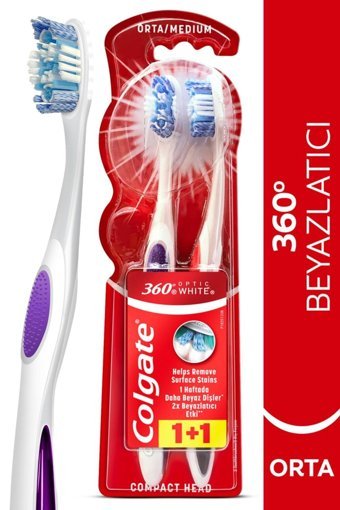 Colgate 360 Optik Beyaz Dil Ve Yanak Temizleyicili Orta Ortodontik Manuel Yetişkin Diş Fırçası Mor-Pembe