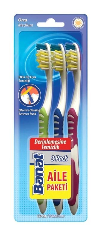 Banat Aile Paketi Orta Manuel Yetişkin Diş Fırçası Renkli