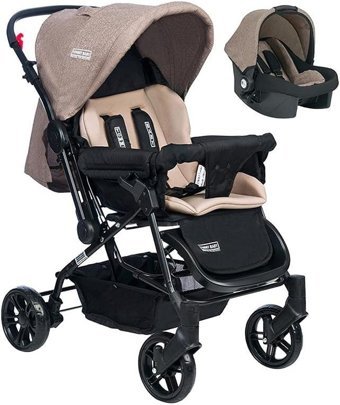 TommyBaby Elegant Çift Yönlü Katlanabilir 360 Derece Dönen Tam Yatar Travel Sistem Bebek Arabası Kahverengi