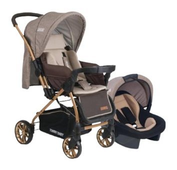 TommyBaby TB-980 Gold Çift Yönlü Katlanabilir 360 Derece Dönen Tam Yatar Travel Sistem Bebek Arabası Kahverengi