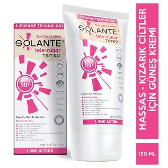 Solante Pigmenta Tinted Renkli 50+ Faktör Kızarık Ciltler İçin Mineral Filtreli Yağsız Suya Dayanıklı Güneş Losyonu 150 ml