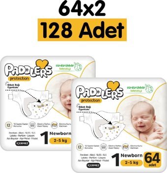 Paddlers Protection 1 Numara Göbek Oyuntulu Cırtlı Bebek Bezi 2x64 Adet