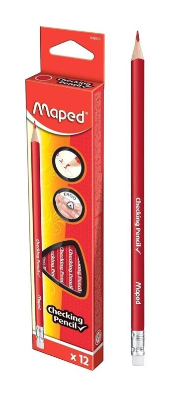 Maped 12'li Silgili Mercanlı Üçgen Kırmızı HB Kurşun Kalem Seti