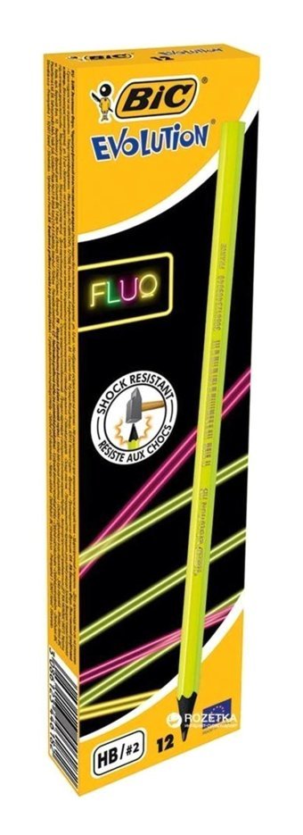 Bic Evo Fluo 12'li Mercanlı Köşeli Siyah HB Kurşun Kalem Seti