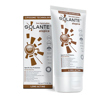 Solante Atopica 50 Faktör Tüm Ciltler İçin Nemlendirici Suya Dayanıklı Yüz Güneş Losyonu 150 ml