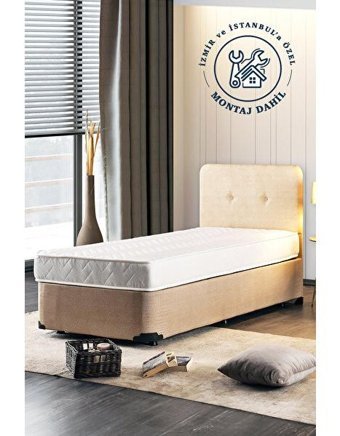 Niron Luna 120x200 cm Başlıklı Yataklı Sandıklı Tek Kişilik Baza Bej