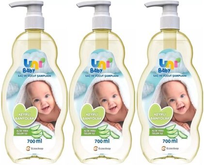 Uni Baby Pompalı Göz Yakmayan Hipoalerjenik Hassas Ciltler İçin Aloe Vera Bebek Şampuanı 3x700 ml