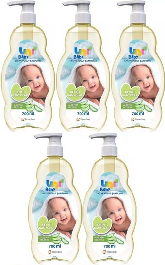 Uni Baby Pompalı Göz Yakmayan Hipoalerjenik Hassas Ciltler İçin Aloe Vera Bebek Şampuanı 5x700 ml
