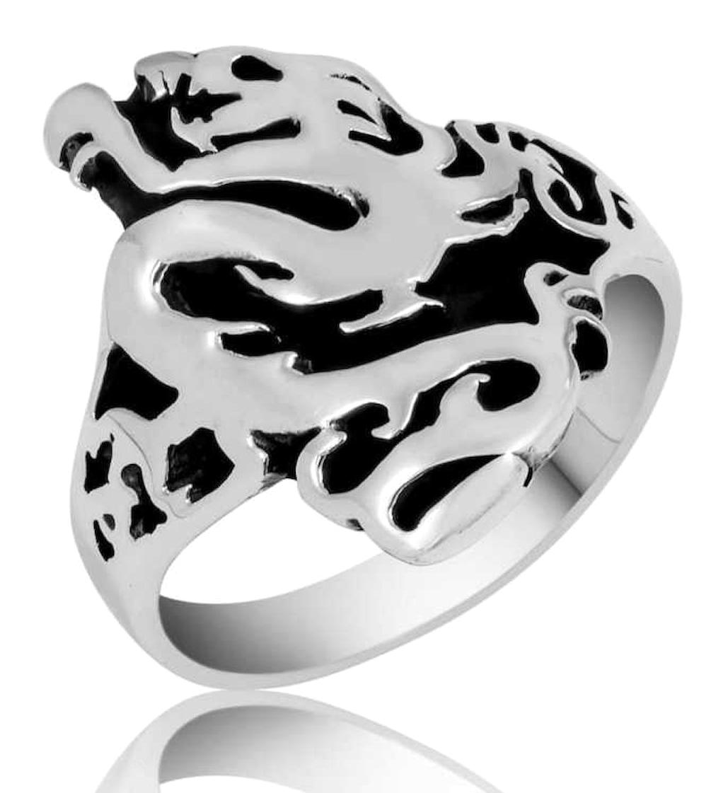 Gumush 925 Ayar Flaming Dragon Gümüş Yüzük