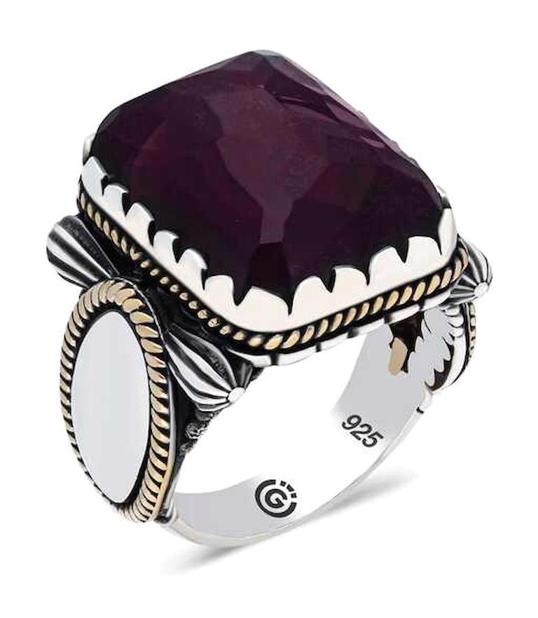 Silverlina Bordo Taşlı 925 Ayar Gümüş Yüzük