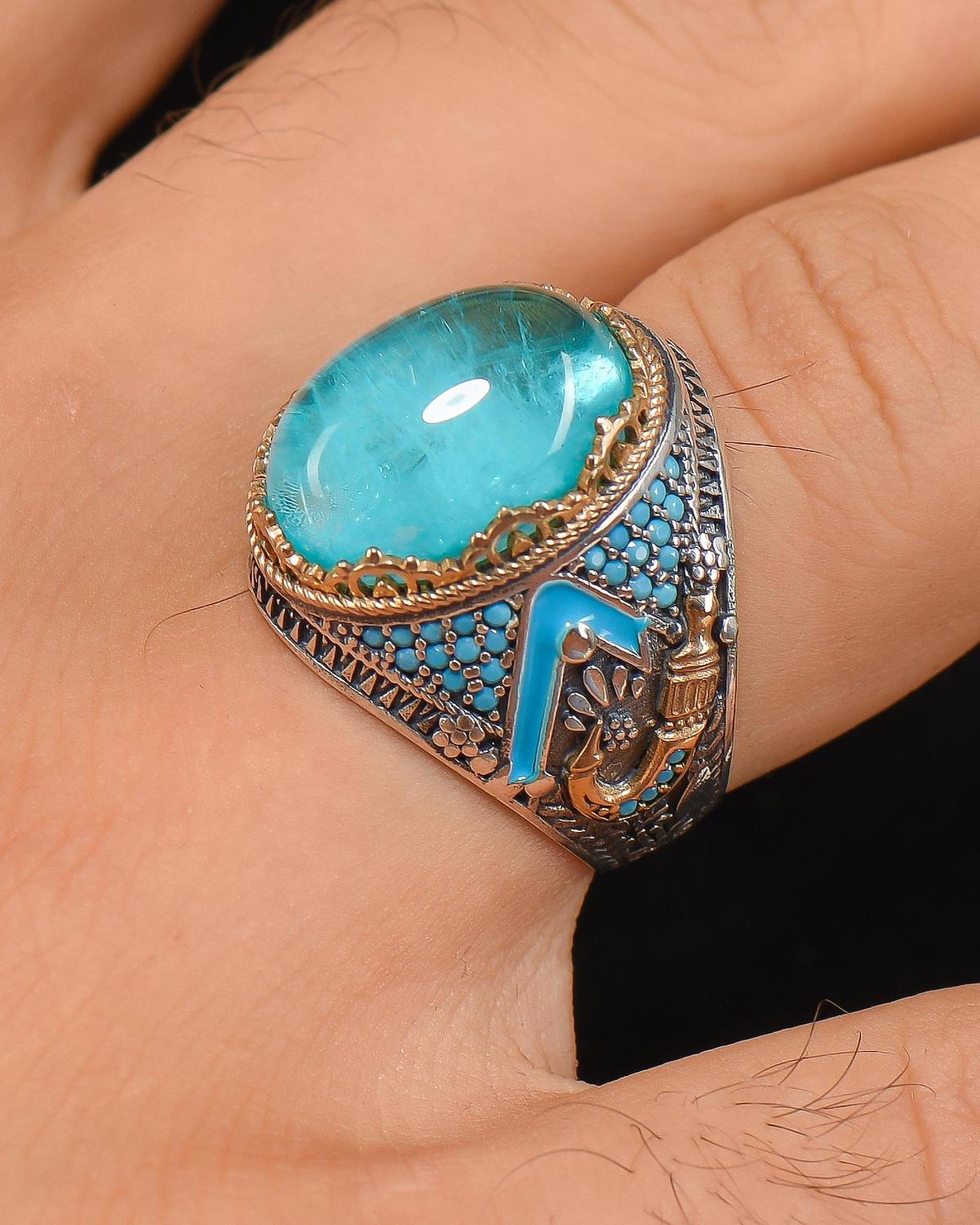 Prestige Gümüş Turkuaz Paraiba Taşlı 925 Ayar Gümüş Yüzük