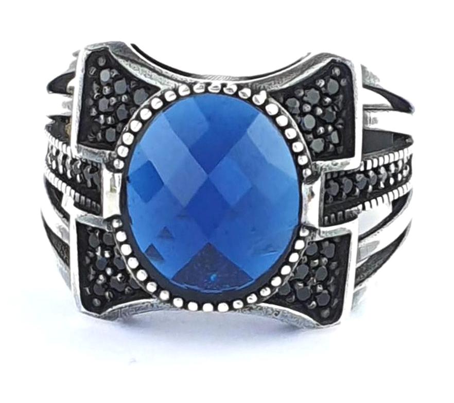 Ose Shop Lacivert Oniks - Zirkon Taşlı 925 Ayar Gümüş Yüzük