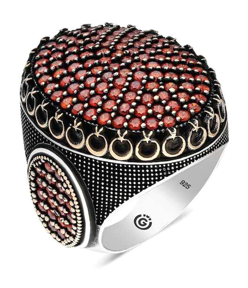 Silverlina Kırmızı Zirkon Taşlı 925 Ayar Oval Gümüş Yüzük