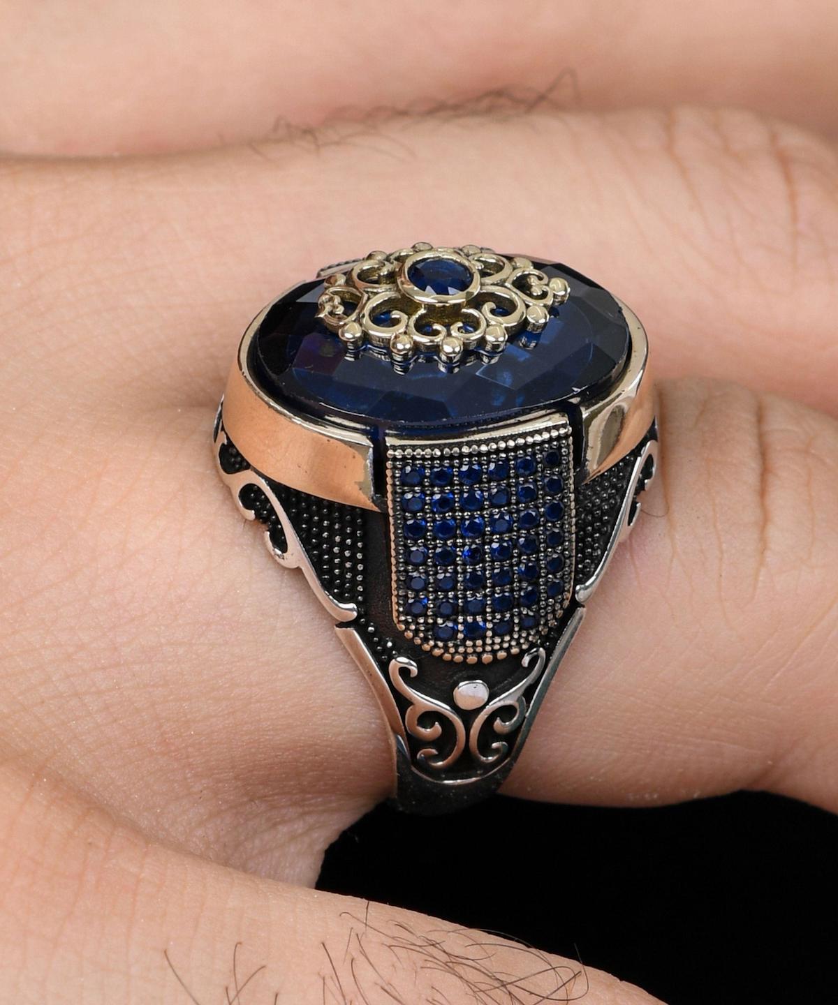 Prestige Gümüş Lacivert Zirkon Taşlı 925 Ayar Yuvarlak Gümüş Yüzük