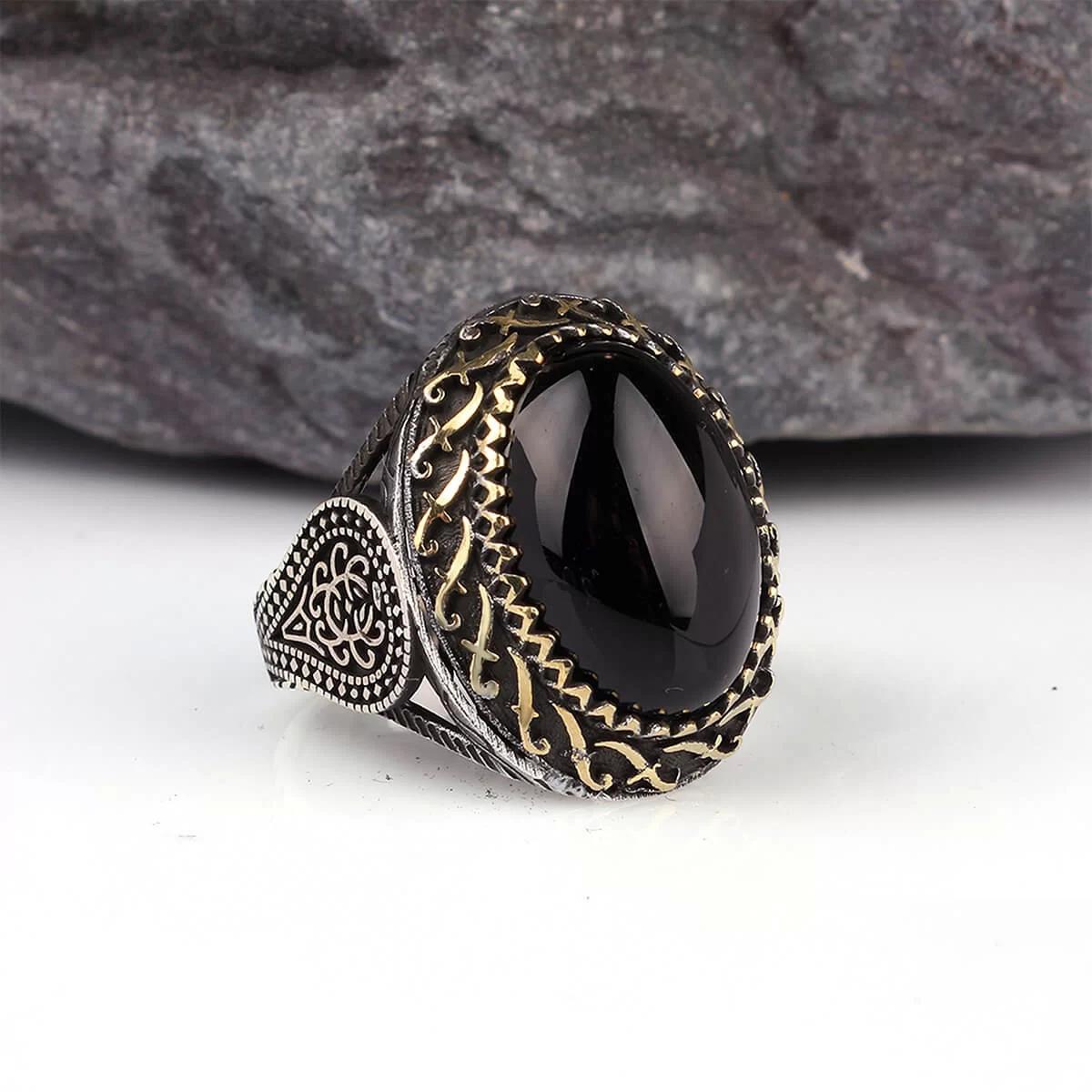 İpek Silver Siyah Oniks Taşlı 925 Ayar Oval Gümüş Yüzük