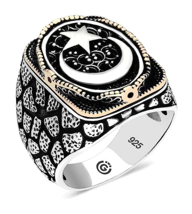 Stillove 925 Ayar Ay Yıldız Oval Gümüş Yüzük