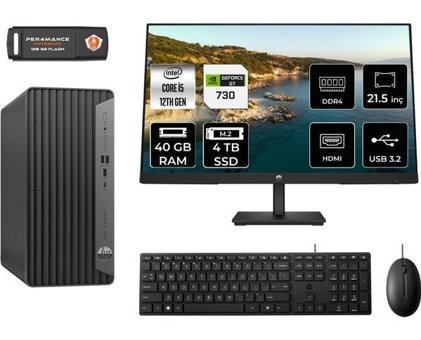 Hp Pro 400 G9 6U3M8EAMNT2340 Harici GeForce GT 730 Intel Core i5 12400 40 GB Ram 4 TB SSD Tower FreeDos 21.5 inç Monitörlü Masaüstü Oyuncu Bilgisayarı + PER4 BELLEK