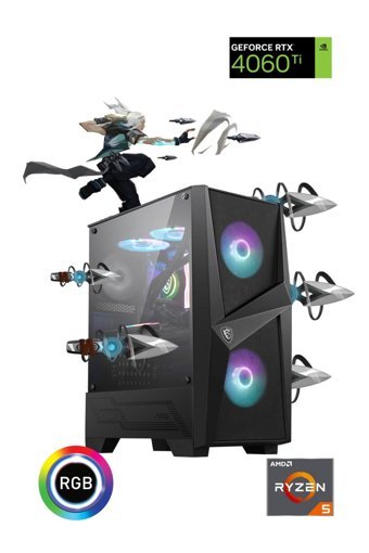 Güneysu Gaming Ggwp-78 Harici GeForce RTX 4060 Tİ AMD Ryzen 5 5600 16 GB Ram DDR4 1 TB SSD Tower FreeDos Masaüstü Oyuncu Bilgisayarı