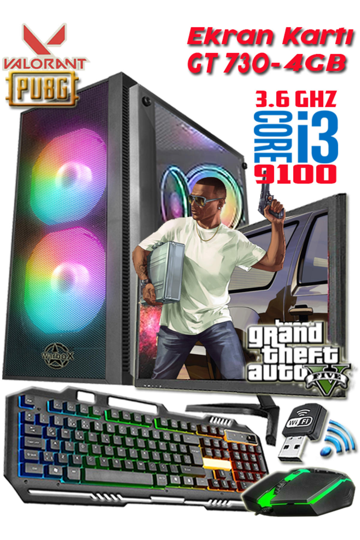 Leo Gopo Eko Harici GeForce GT 730 Intel Core i3 9100 8 GB Ram 250 GB HDD + 128 GB SSD Tower FreeDos 19.5 inç Monitörlü Masaüstü Oyuncu Bilgisayarı