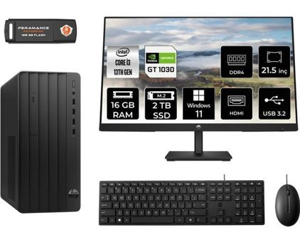 Hp Pro 290 G9 8T2X0ESMNT3414 Harici GeForce GT 1030 Intel Core i3 13100 16 GB Ram 2 TB SSD Tower Windows 11 Pro 21.5 inç Monitörlü Masaüstü Oyuncu Bilgisayarı + PER4 BELLEK
